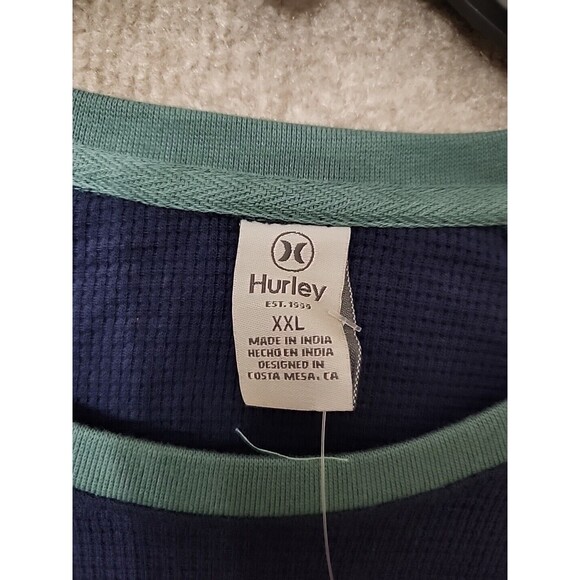 Hurley Logo Graphic Tee Shirt Mens XXL Green Blue Waffle Knit Thermal NEW - Picture 8 of 11